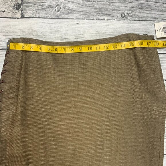 Ralph Lauren Black Label Linen Hemp Olive Green Leather Lace Up Pencil Skirt - Picture 10 of 12